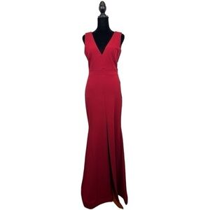 Symphony Women’s Maxi Evening Gown Deep Red V-Neck Sleeveless Dress Size-M NWT